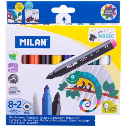 Фломастеры Milan Maxi Magic 8 цветов на водной основе смываемые меняющие цвет