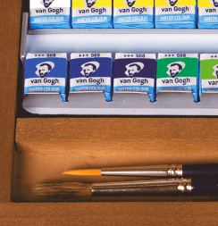 Набор акварели Van Gogh Wooden Box 24 цвета в деревянном этюднике с кистями и палитрой