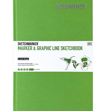 Скетчбук Sketchmarker Marker & Graphic Line универсальный зелёный с твёрдой обложкой 17х25 см / 44 листа / 180 гм