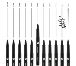 Набор черных линеров Molotow BLACKLINER comlete set 11 штук