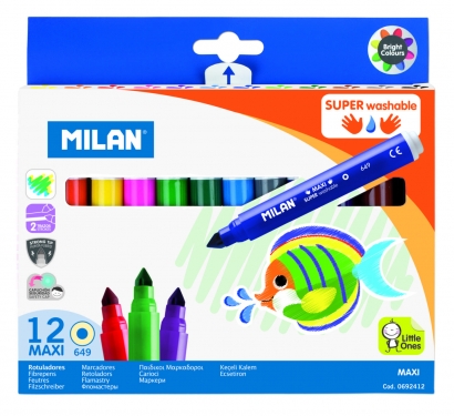Фломастеры Milan Maxi 12 цветов на водной основе легкосмываемые