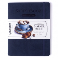 Скетчбук для маркеров двухсторонний Малевичъ 2Side, индиго, 220 г/м, 15х19 см, 18л