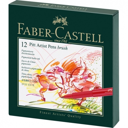 Набор брашпенов Pitt Artist Pen Brush Faber Castell 12 шт (кожаный кейс)
