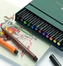 Набор брашпенов Pitt Artist Pen Brush Faber Castell 12 шт (кожаный кейс)