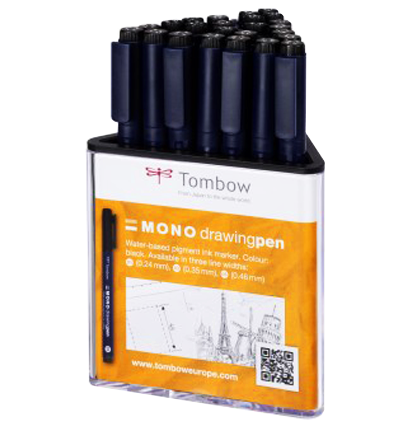 Набор линеров Tombow MONO Drawing Pen 24 Set в подставке (0.46 мм), черные