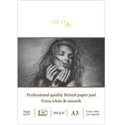 Альбом для рисования экстра-белый SMLT Bristol Pad склейка А3 / 10 листов / 308 гм