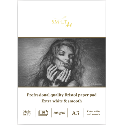  Альбом для рисования экстра-белый SMLT Bristol Pad склейка А3 / 10 листов / 308 гм