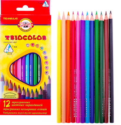 Карандаши цветные Koh-I-Noor Triocolor набор 12 цветов в картонной упаковке