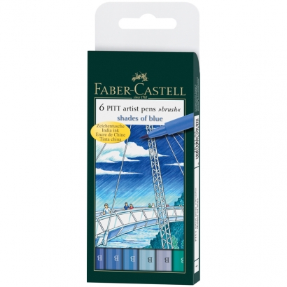 Набор брашпенов "Голубые" Faber-Castell Pitt Artist Pen Brush 6 цветов