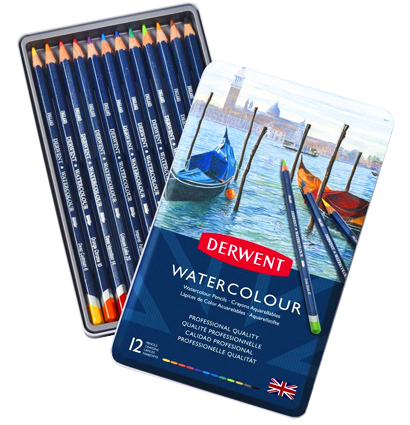 Акварельные карандаши Derwent Watercolour Pencils набор 12 цветов в кейсе