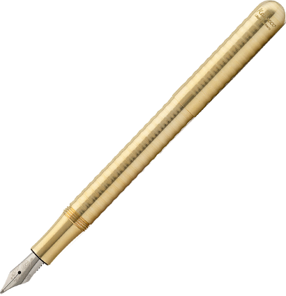 Перьевая ручка Kaweco Liliput Eco Brass Wave золотая в латунном корпусе корпусе с синим картриджем в футляре
