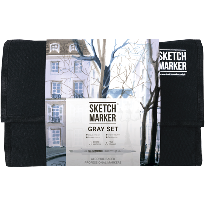 Набор маркеров Скетчмаркер / Sketchmarker "Gray - Оттенки серого" 24 цвета в сумке
