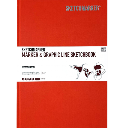 Скетчбук Sketchmarker Marker & Graphic Line универсальный красный с твёрдой обложкой 17х25 см / 44 листа / 180 гм