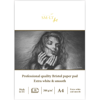 Альбом для рисования экстра-белый SMLT Bristol Pad склейка А4 / 10 листов / 308 гм