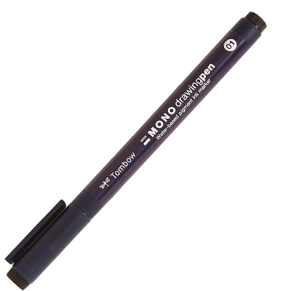 Набор черных линеров Tombow MONO Drawing Pen 01 в подставке 24 шт линия 0.26 мм