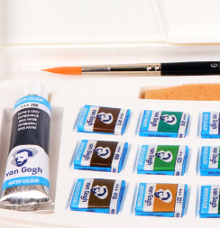 Набор акварели Van Gogh Painting Box 18 цветов в пластиковом кейсе с кистью и губкой