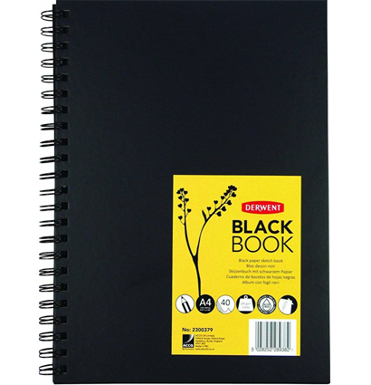 Блокнот для зарисовок Derwent Black Book с черной бумагой на пружине А4 / 40 листов / 200 гм
