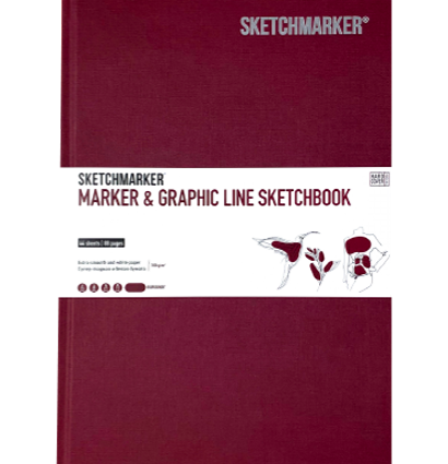 Скетчбук Sketchmarker Marker & Graphic Line универсальный бордовый с твёрдой обложкой 17х25 см / 44 листа / 180 гм