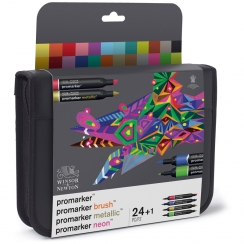 Набор маркеров Winsor & Newton 24 MIX (браш, металлик, неон, про) в пенале