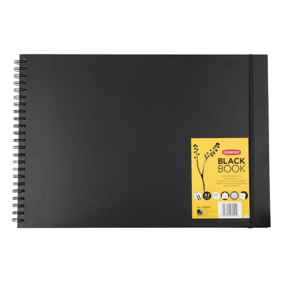 Блокнот для зарисовок Derwent Black Book с черной бумагой на пружине А3 / 40 листов / 200 гм
