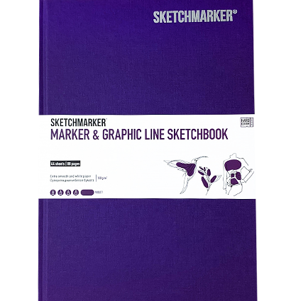 Скетчбук Sketchmarker Marker & Graphic Line универсальный фиолетовый с твёрдой обложкой 17х25 см / 44 листа / 180 гм