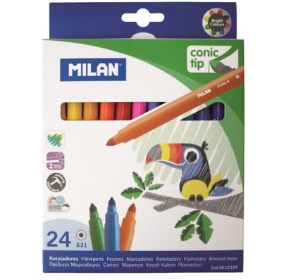 Фломастеры Milan Cone-tipped 24 цвета на водной основе легкосмываемые