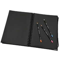 Блокнот для зарисовок Derwent Black Book с черной бумагой на пружине 30 х 30 см / 40 листов / 200 гм