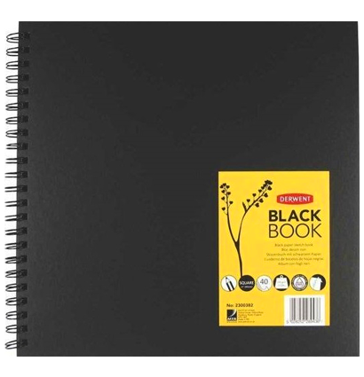 Блокнот для зарисовок Derwent Black Book с черной бумагой на пружине 30 х 30 см / 40 листов / 200 гм