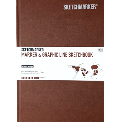Скетчбук Sketchmarker Marker & Graphic Line универсальный коричневый с твёрдой обложкой 17х25 см / 44 листа / 180 гм