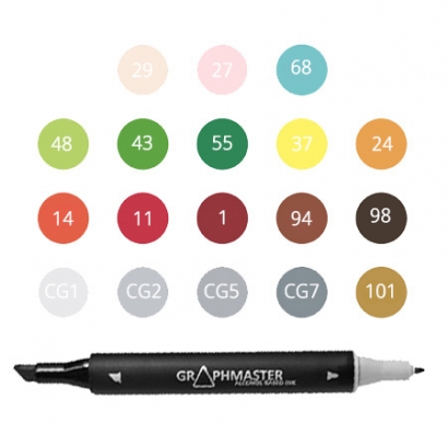 Набор маркеров Graphmaster для онлайн-курса по скетчингу в школе Highlights, 18 цветов