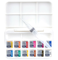 Акварель Cotman Winsor&Newton в наборе 12 цветов и кисть с резервуаром в кейсе