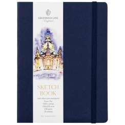 Скетчбук для акварели 18л., 150*200 Greenwich Line, темно-синий, 100% хлопок, 200г/м2