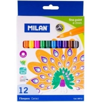 Фломастеры Milan Fine-tipped 12 цветов на водной основе с тонким пером