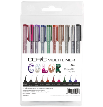Набор капиллярных линеров Copic Multiliner 10 цветов с пером 0.3 мм