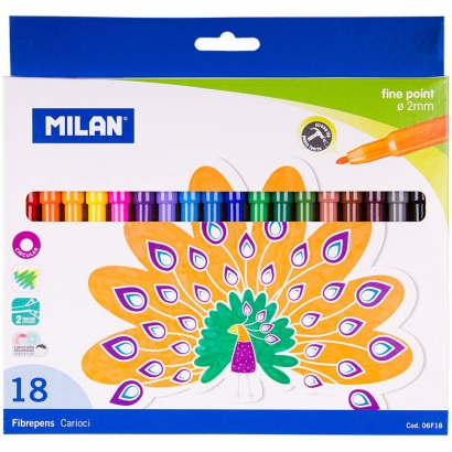 Фломастеры Milan Fine-tipped 18 цветов на водной основе с тонким пером