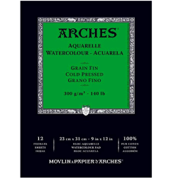 Arches Aquarelle Fin альбом для акварели из хлопка 21х31см / 12 листов / 300 гм (среднезернистая)