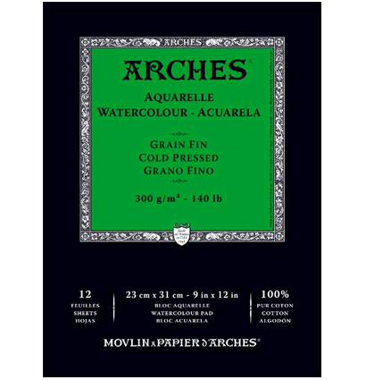 Arches Aquarelle Fin альбом для акварели из хлопка 21х31см / 12 листов / 300 гм (среднезернистая)