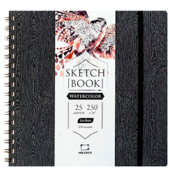 Скетчбук для акварели Малевичъ Black Wood Torchon с хлопком 21 х 21 см / 25 листов / 250 гм