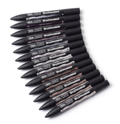 Набор маркеров Brushmarker Winsor & Newton 12 + блендер, оттенки серого (cool+warm)