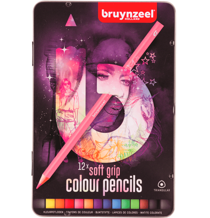 Набор цветных карандашей Bruynzeel Back to School Soft Grip 12 цветов в розовом пенале