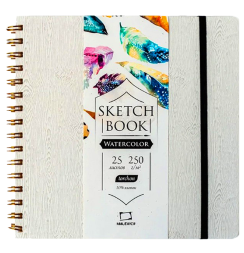 Скетчбук для акварели Малевичъ Grey Wood Torchon с хлопком 21 х 21 см / 25 листов / 250 гм