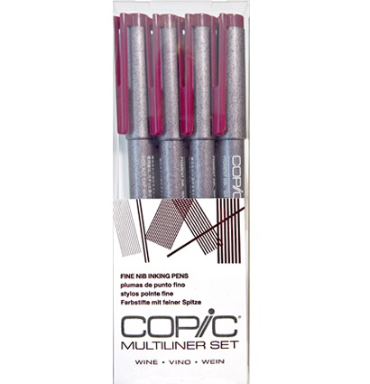 Набор капиллярных линеров Copic Multiliner 4 штуки винного цвета (0.05 - 0.5 мм)