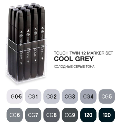Touch Twin 12 Cool Grey набор маркеров для скетчинга (холодные серые)