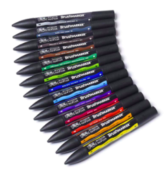 Набор маркеров Brushmarker Winsor & Newton 12 + блендер, яркие оттенки