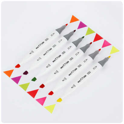 Набор двусторонних маркеров для скетчинга MESHU 6 флуоресцентных цветов