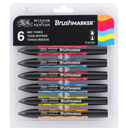 Набор маркеров Brushmarker Winsor & Newton 6 штук, средние оттенки