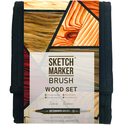 Набор маркеров Sketchmarker Brush / Скетчмаркер Браш "Wood - Древесные оттенки" 12 цветов в сумке