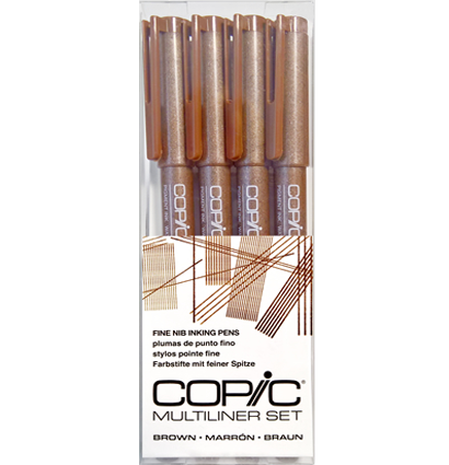 Набор капиллярных линеров Copic Multiliner 4 штуки коричневого цвета (0.05 - 0.5 мм)