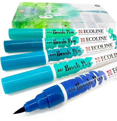 Акварельные маркеры Ecoline Brush Pen в наборе 5 Green/Blue (сине-зеленые)