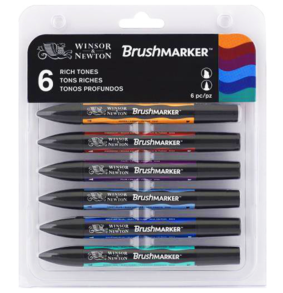Набор маркеров Brushmarker Winsor & Newton 6 штук, насыщенные оттенки